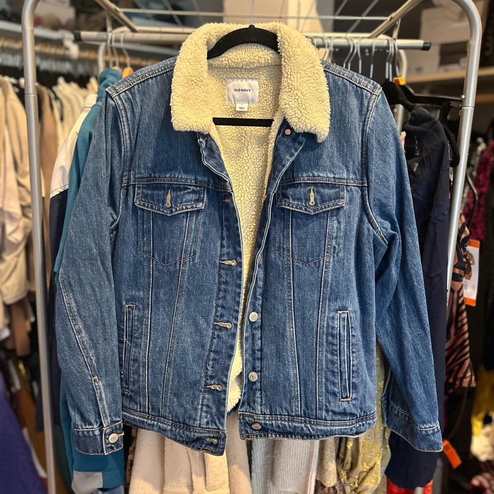 Old Navy Blue and Cream Jean Jacket with Classic Design
